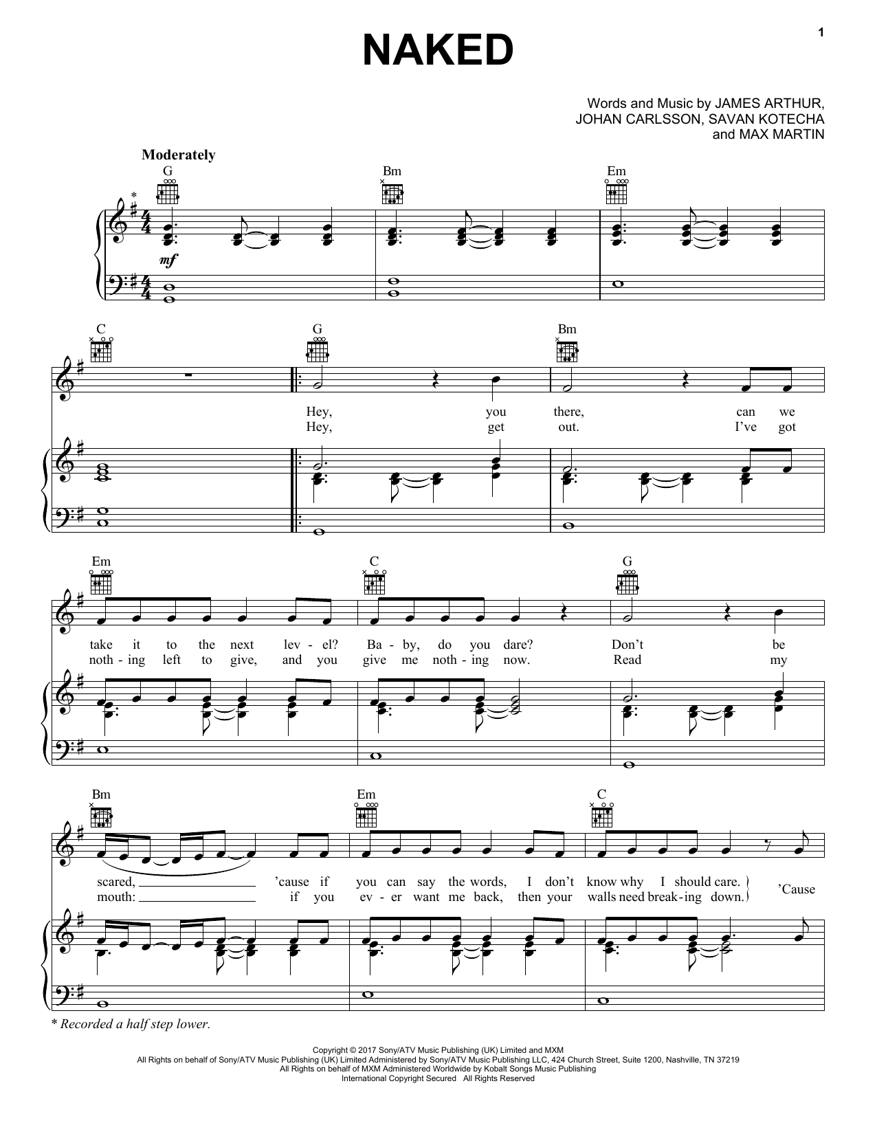 Preview James Arthur Naked Pop sheet music, notes and chords for Piano, Vocal & Guitar (Right-Hand Melody), SKU: 196990 sheet music, piano notes, chords, guitar tabs, score, transpose, transcribe, how to play, guide, download, learn, tutorial, progression, song, artist, awards, billboard, mtv, vh1, tour, single, album, release
