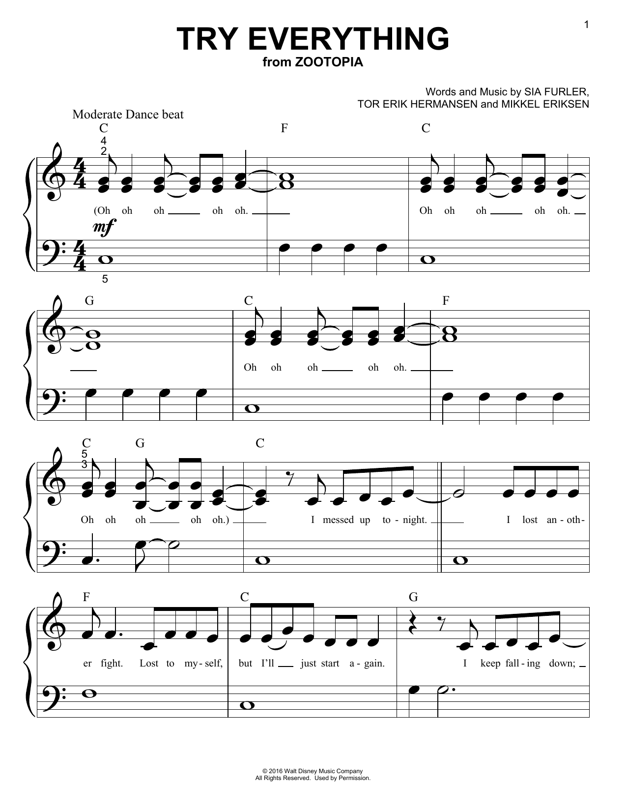 Preview Shakira Try Everything Pop sheet music, notes and chords for Piano (Big Notes), SKU: 196997 sheet music, piano notes, chords, guitar tabs, score, transpose, transcribe, how to play, guide, download, learn, tutorial, progression, song, artist, awards, billboard, mtv, vh1, tour, single, album, release