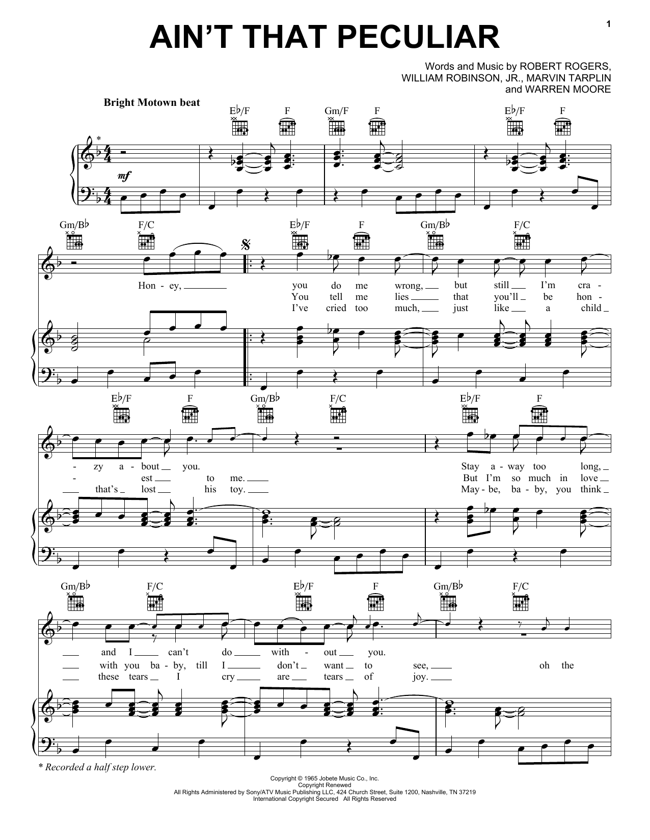 Preview Marvin Gaye Ain't That Peculiar Pop sheet music, notes and chords for Piano, Vocal & Guitar (Right-Hand Melody), SKU: 197063 sheet music, piano notes, chords, guitar tabs, score, transpose, transcribe, how to play, guide, download, learn, tutorial, progression, song, artist, awards, billboard, mtv, vh1, tour, single, album, release