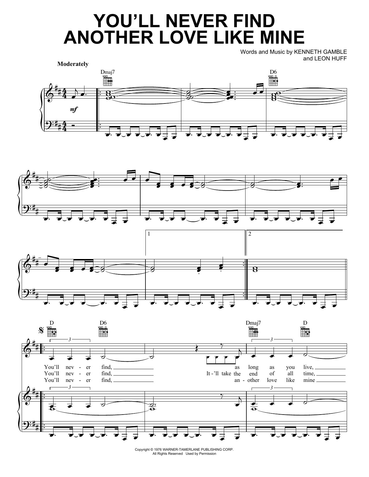 Preview Lou Rawls You'll Never Find Another Love Like Mine Pop sheet music, notes and chords for Piano, Vocal & Guitar (Right-Hand Melody), SKU: 197119 sheet music, piano notes, chords, guitar tabs, score, transpose, transcribe, how to play, guide, download, learn, tutorial, progression, song, artist, awards, billboard, mtv, vh1, tour, single, album, release