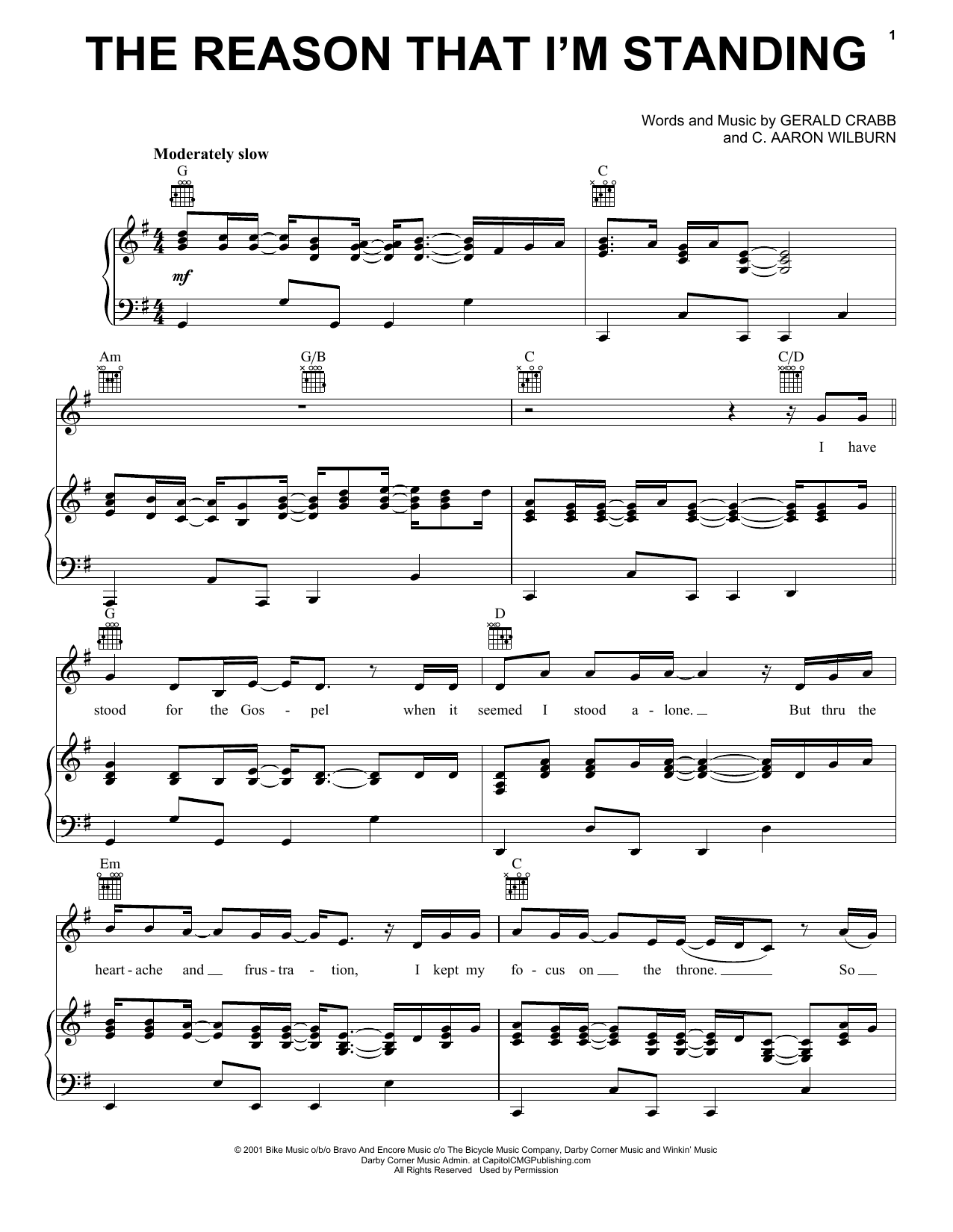 Preview The Crabb Family The Reason That I'm Standing Religious sheet music, notes and chords for Piano, Vocal & Guitar (Right-Hand Melody), SKU: 197121 sheet music, piano notes, chords, guitar tabs, score, transpose, transcribe, how to play, guide, download, learn, tutorial, progression, song, artist, awards, billboard, mtv, vh1, tour, single, album, release