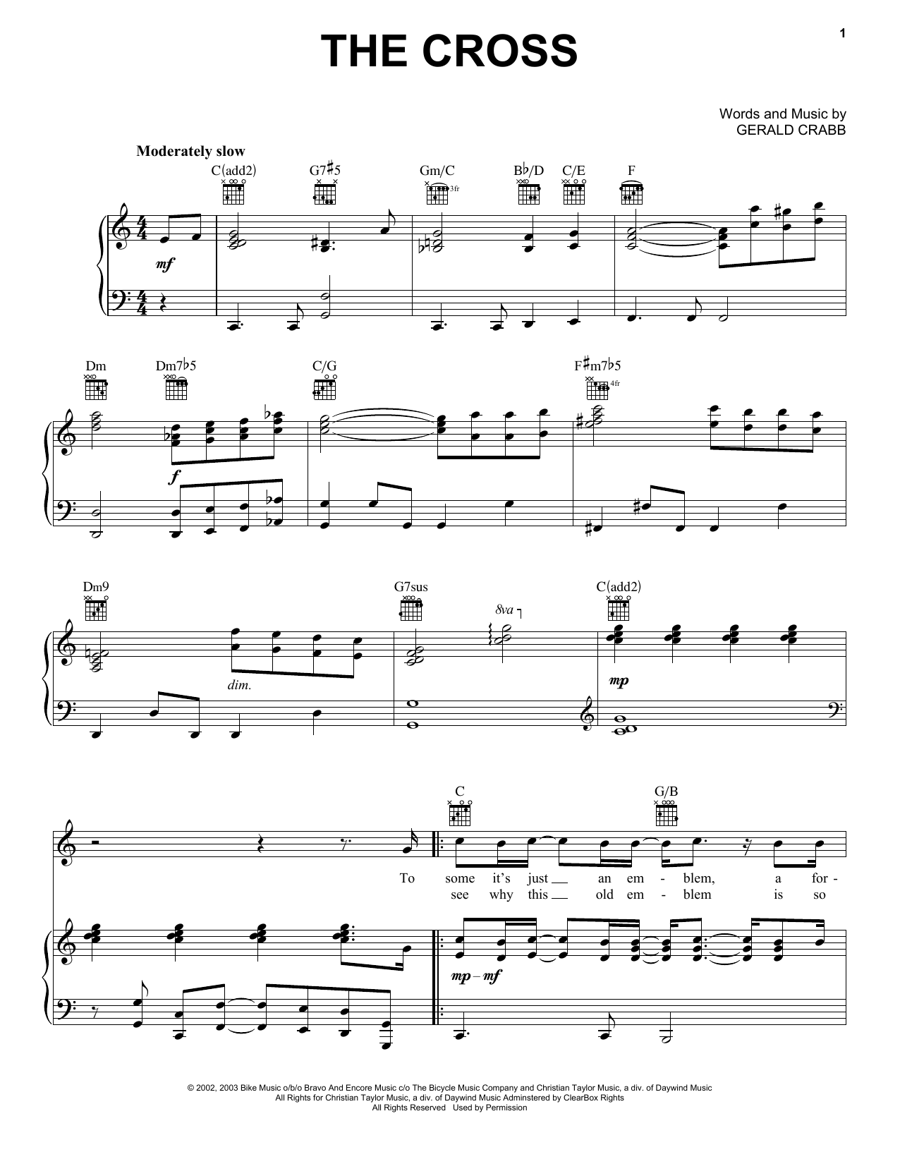 Preview The Crabb Family The Cross Religious sheet music, notes and chords for Piano, Vocal & Guitar (Right-Hand Melody), SKU: 197130 sheet music, piano notes, chords, guitar tabs, score, transpose, transcribe, how to play, guide, download, learn, tutorial, progression, song, artist, awards, billboard, mtv, vh1, tour, single, album, release