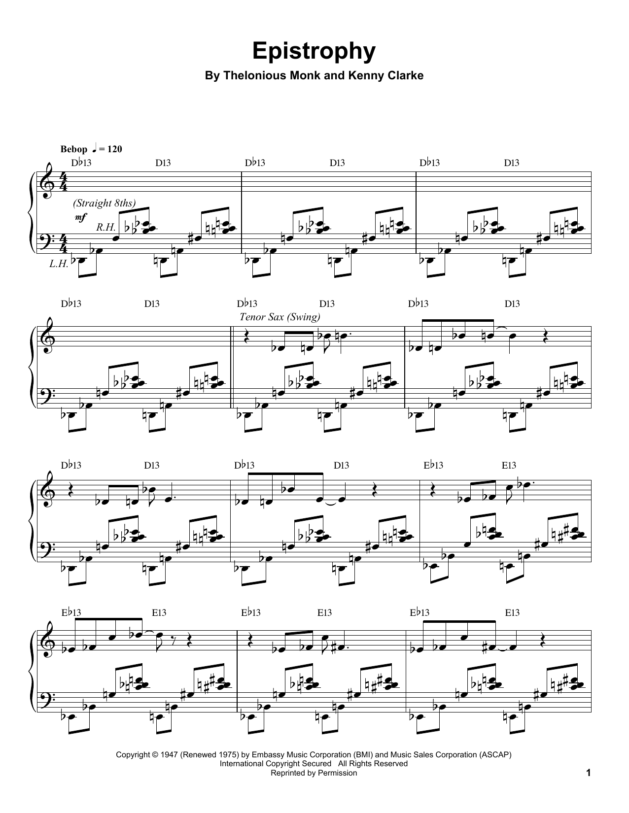 Preview Thelonious Monk Epistrophy Jazz sheet music, notes and chords for Piano Transcription, SKU: 198608 sheet music, piano notes, chords, guitar tabs, score, transpose, transcribe, how to play, guide, download, learn, tutorial, progression, song, artist, awards, billboard, mtv, vh1, tour, single, album, release