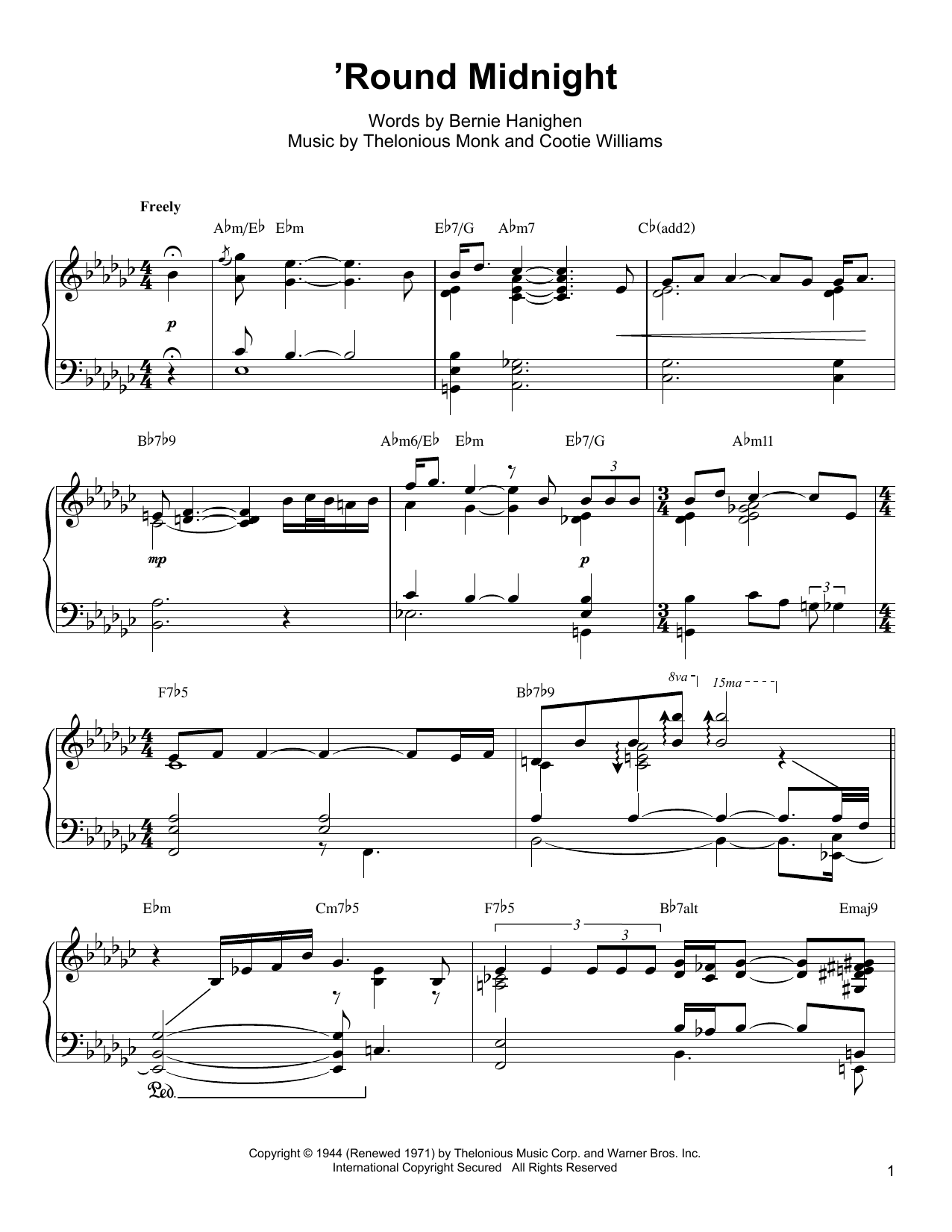 Preview Oscar Peterson 'Round Midnight Jazz sheet music, notes and chords for Piano Transcription, SKU: 198740 sheet music, piano notes, chords, guitar tabs, score, transpose, transcribe, how to play, guide, download, learn, tutorial, progression, song, artist, awards, billboard, mtv, vh1, tour, single, album, release