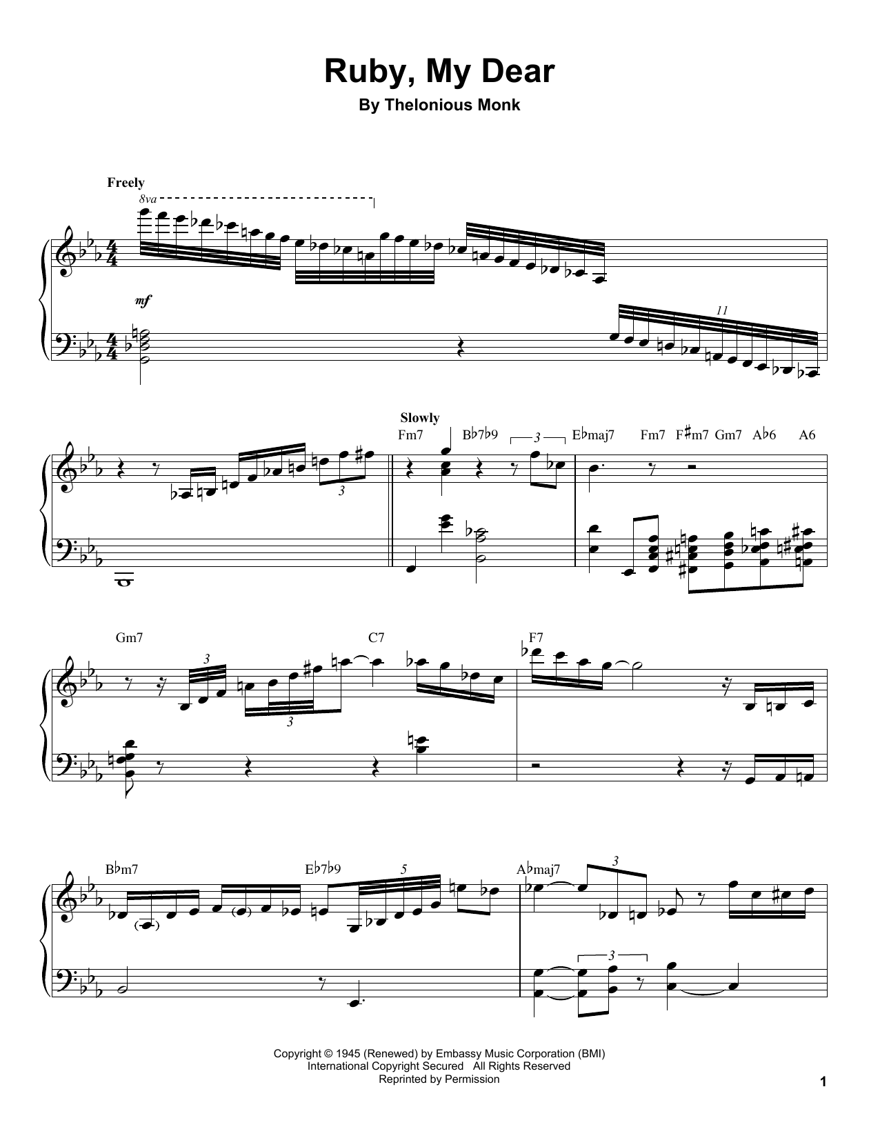 Preview Thelonious Monk Ruby, My Dear Jazz sheet music, notes and chords for Piano Transcription, SKU: 198742 sheet music, piano notes, chords, guitar tabs, score, transpose, transcribe, how to play, guide, download, learn, tutorial, progression, song, artist, awards, billboard, mtv, vh1, tour, single, album, release