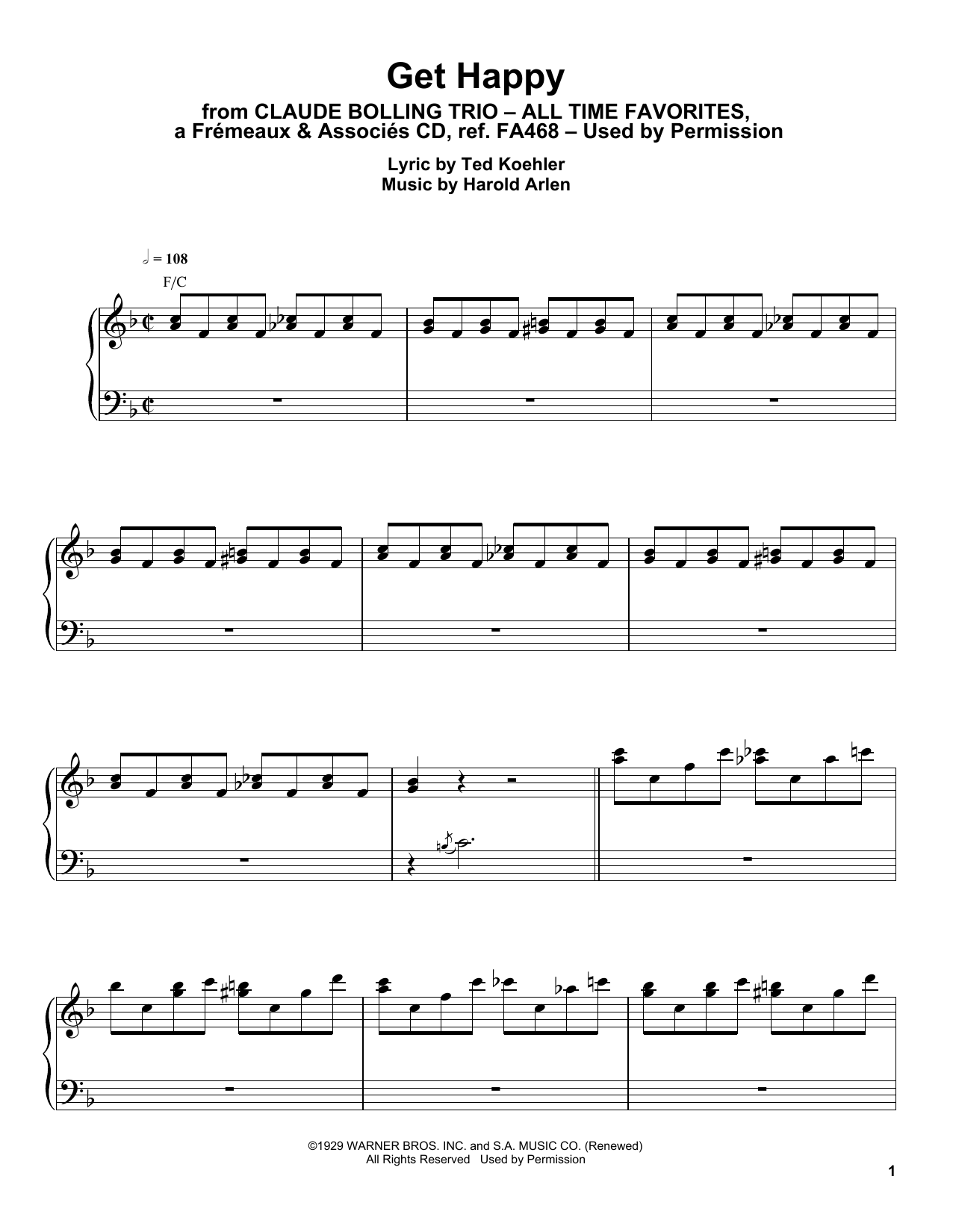 Preview Claude Bolling Get Happy Jazz sheet music, notes and chords for Piano Transcription, SKU: 198835 sheet music, piano notes, chords, guitar tabs, score, transpose, transcribe, how to play, guide, download, learn, tutorial, progression, song, artist, awards, billboard, mtv, vh1, tour, single, album, release