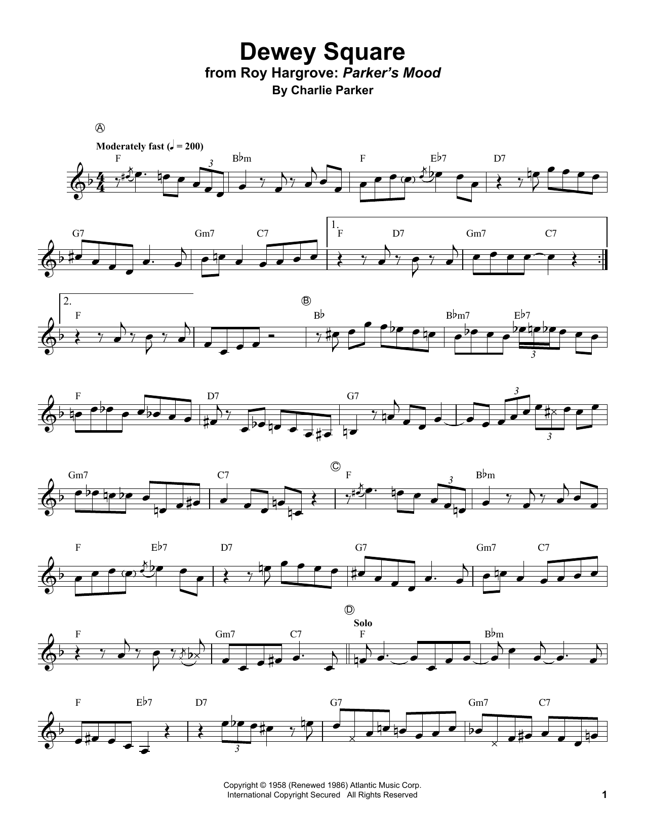 Preview Charlie Parker Dewey Square Jazz sheet music, notes and chords for Trumpet Transcription, SKU: 198920 sheet music, piano notes, chords, guitar tabs, score, transpose, transcribe, how to play, guide, download, learn, tutorial, progression, song, artist, awards, billboard, mtv, vh1, tour, single, album, release