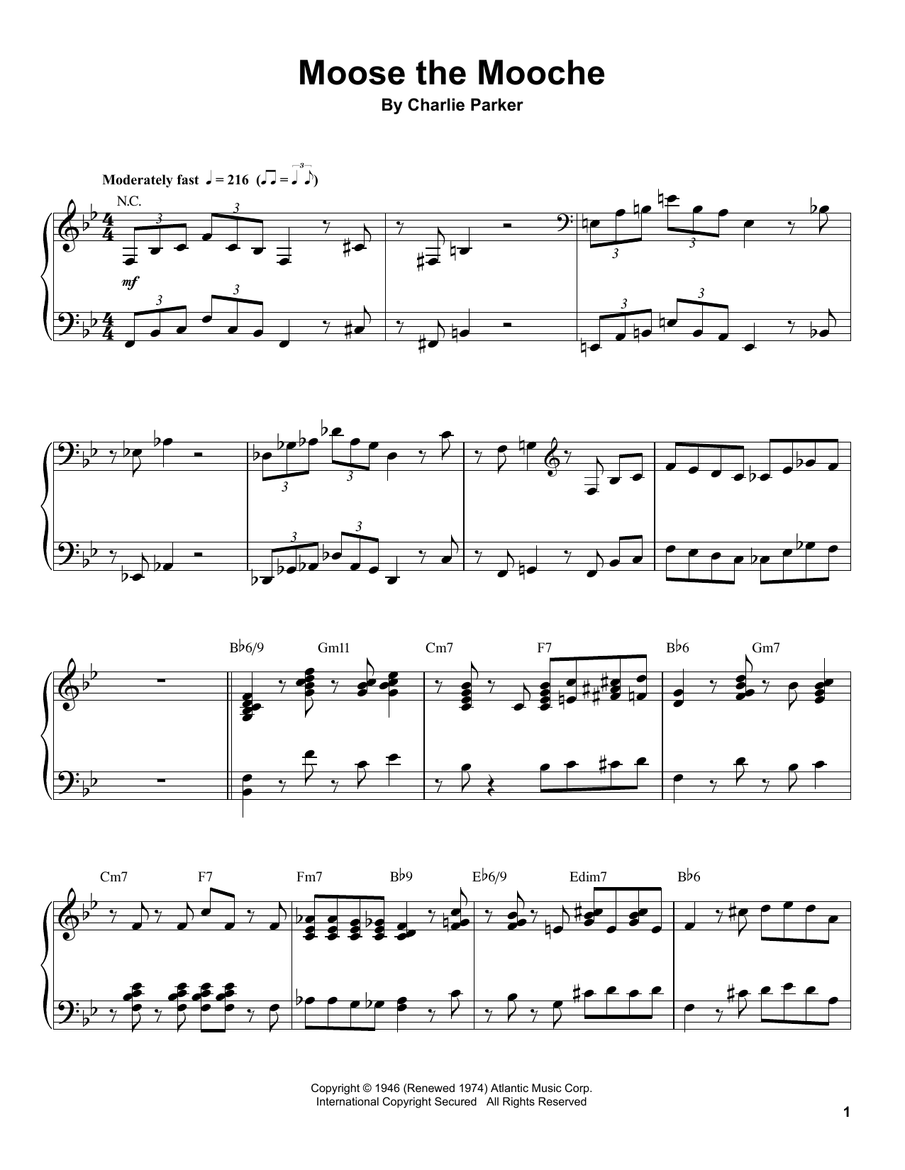 Preview Charlie Parker Moose The Mooche Jazz sheet music, notes and chords for Piano Transcription, SKU: 199011 sheet music, piano notes, chords, guitar tabs, score, transpose, transcribe, how to play, guide, download, learn, tutorial, progression, song, artist, awards, billboard, mtv, vh1, tour, single, album, release
