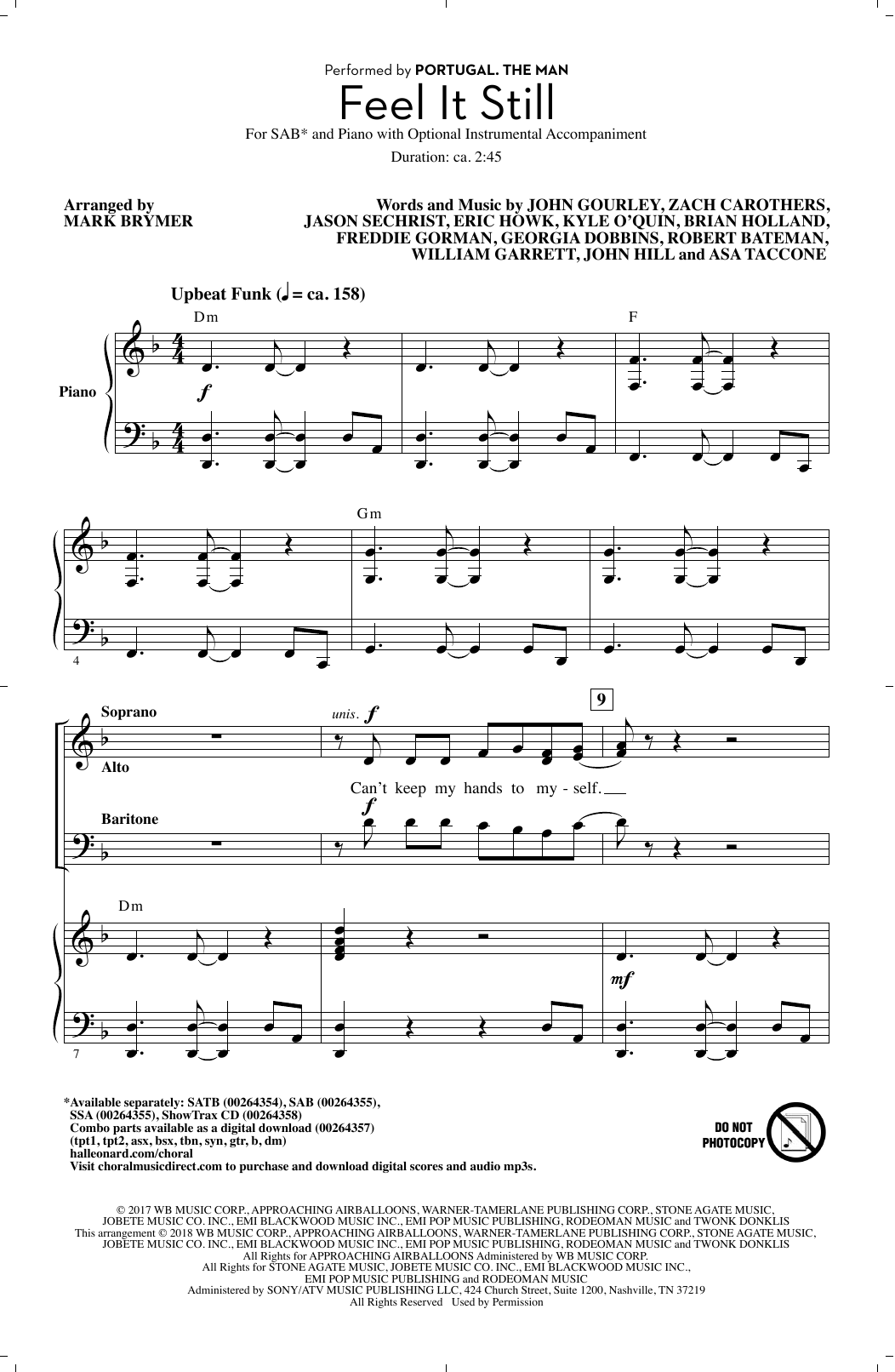 Preview Portugal. The Man Feel It Still (arr. Mark Brymer) Pop sheet music, notes and chords for SAB, SKU: 199036 sheet music, piano notes, chords, guitar tabs, score, transpose, transcribe, how to play, guide, download, learn, tutorial, progression, song, artist, awards, billboard, mtv, vh1, tour, single, album, release