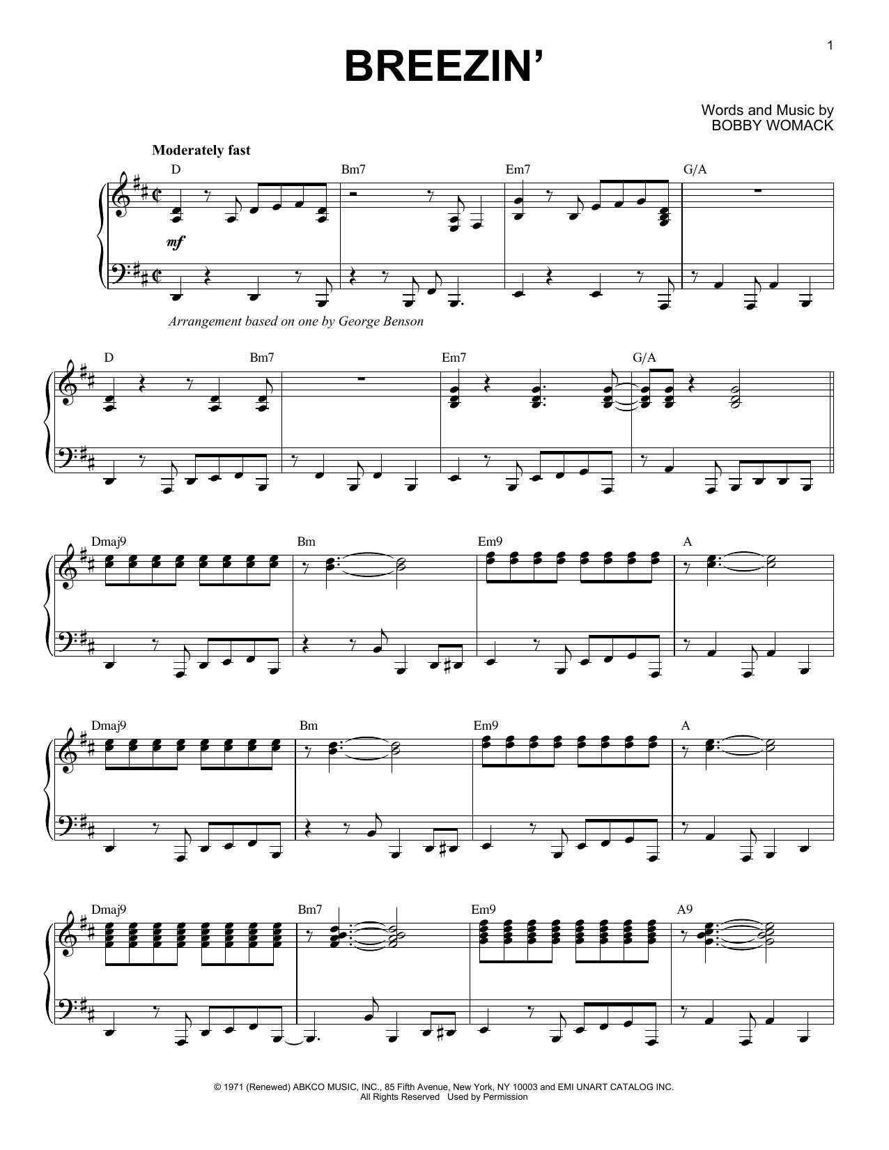 Preview George Benson Breezin' Jazz sheet music, notes and chords for Piano, SKU: 199103 sheet music, piano notes, chords, guitar tabs, score, transpose, transcribe, how to play, guide, download, learn, tutorial, progression, song, artist, awards, billboard, mtv, vh1, tour, single, album, release