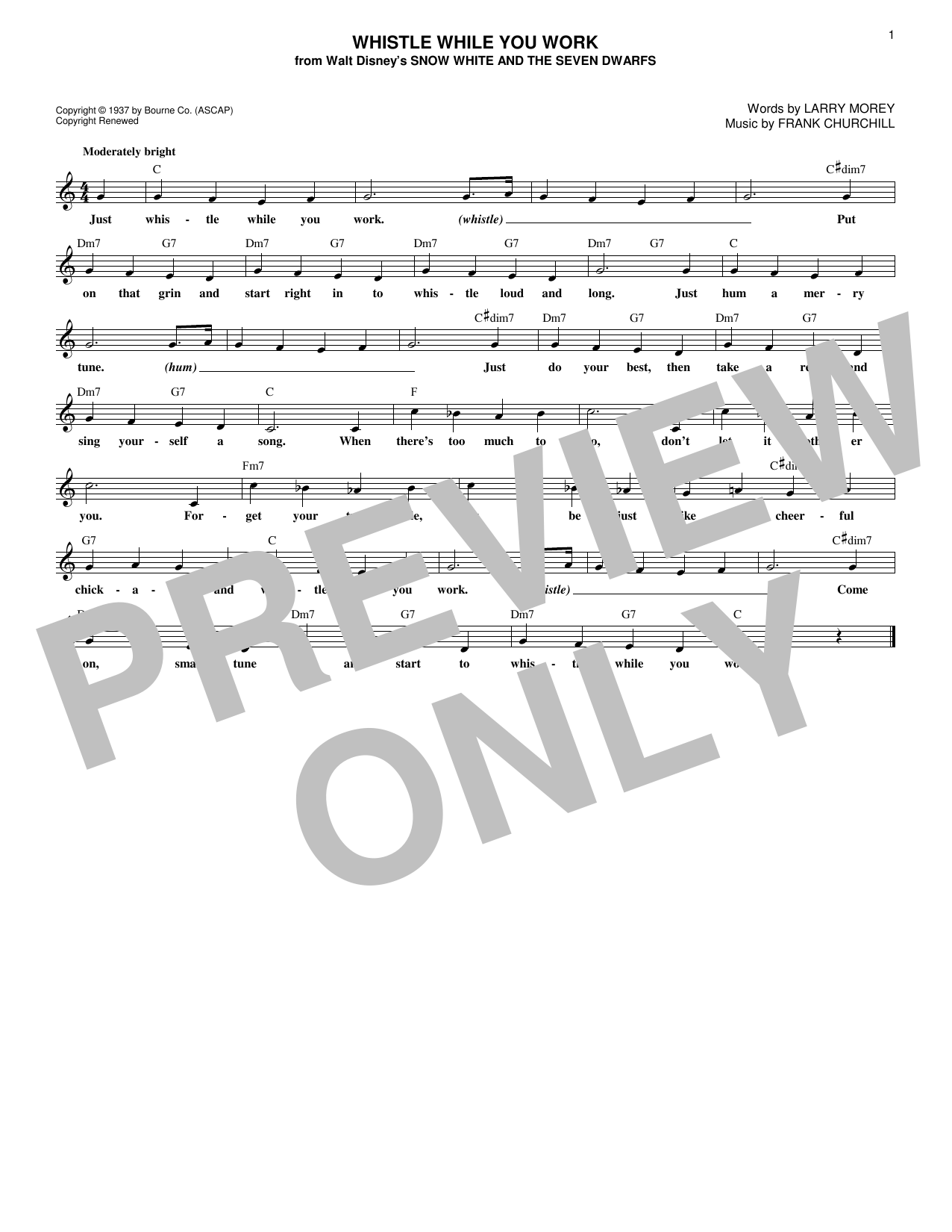 Whistle While You Work Sheet Music Notes Frank Churchill Chords