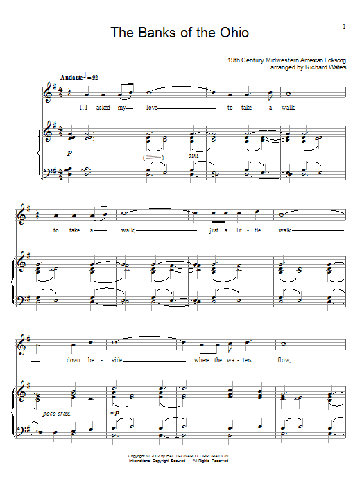 Preview 19th Century Western American Banks Of The Ohio Country sheet music, notes and chords for Piano, Vocal & Guitar (Right-Hand Melody), SKU: 21333 Download 19th Century Western American Banks Of The Ohio sheet music and printable PDF score & Country music notes