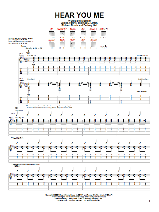 Preview Jimmy Eat World Hear You Me Rock sheet music, notes and chords for Guitar Tab, SKU: 21392 sheet music, piano notes, chords, guitar tabs, score, transpose, transcribe, how to play, guide, download, learn, tutorial, progression, song, artist, awards, billboard, mtv, vh1, tour, single, album, release