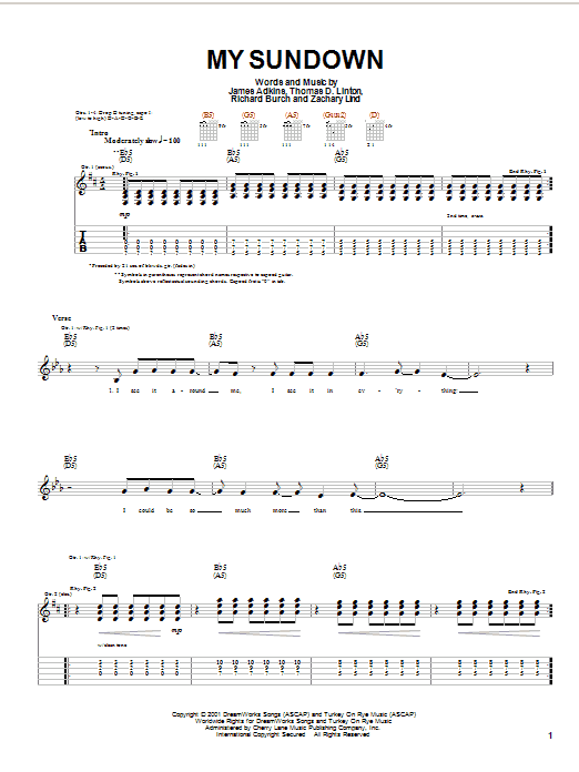 Preview Jimmy Eat World My Sundown Rock sheet music, notes and chords for Guitar Tab, SKU: 21394 sheet music, piano notes, chords, guitar tabs, score, transpose, transcribe, how to play, guide, download, learn, tutorial, progression, song, artist, awards, billboard, mtv, vh1, tour, single, album, release