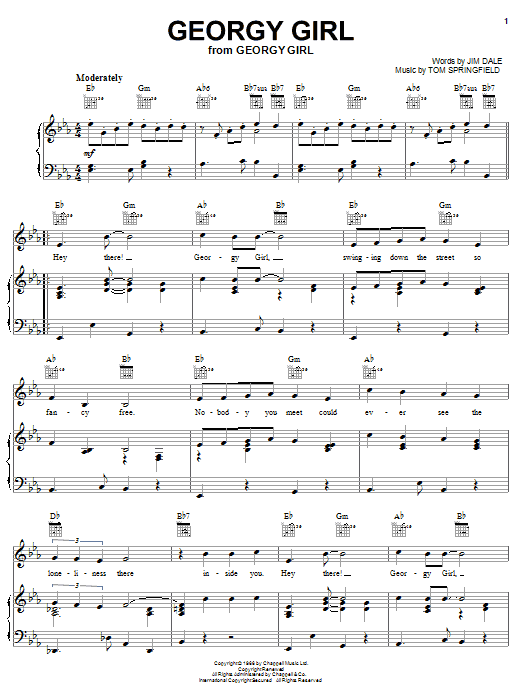 Preview The Seekers Georgy Girl Film and TV sheet music, notes and chords for Piano, Vocal & Guitar (Right-Hand Melody), SKU: 21404 sheet music, piano notes, chords, guitar tabs, score, transpose, transcribe, how to play, guide, download, learn, tutorial, progression, song, artist, awards, billboard, mtv, vh1, tour, single, album, release