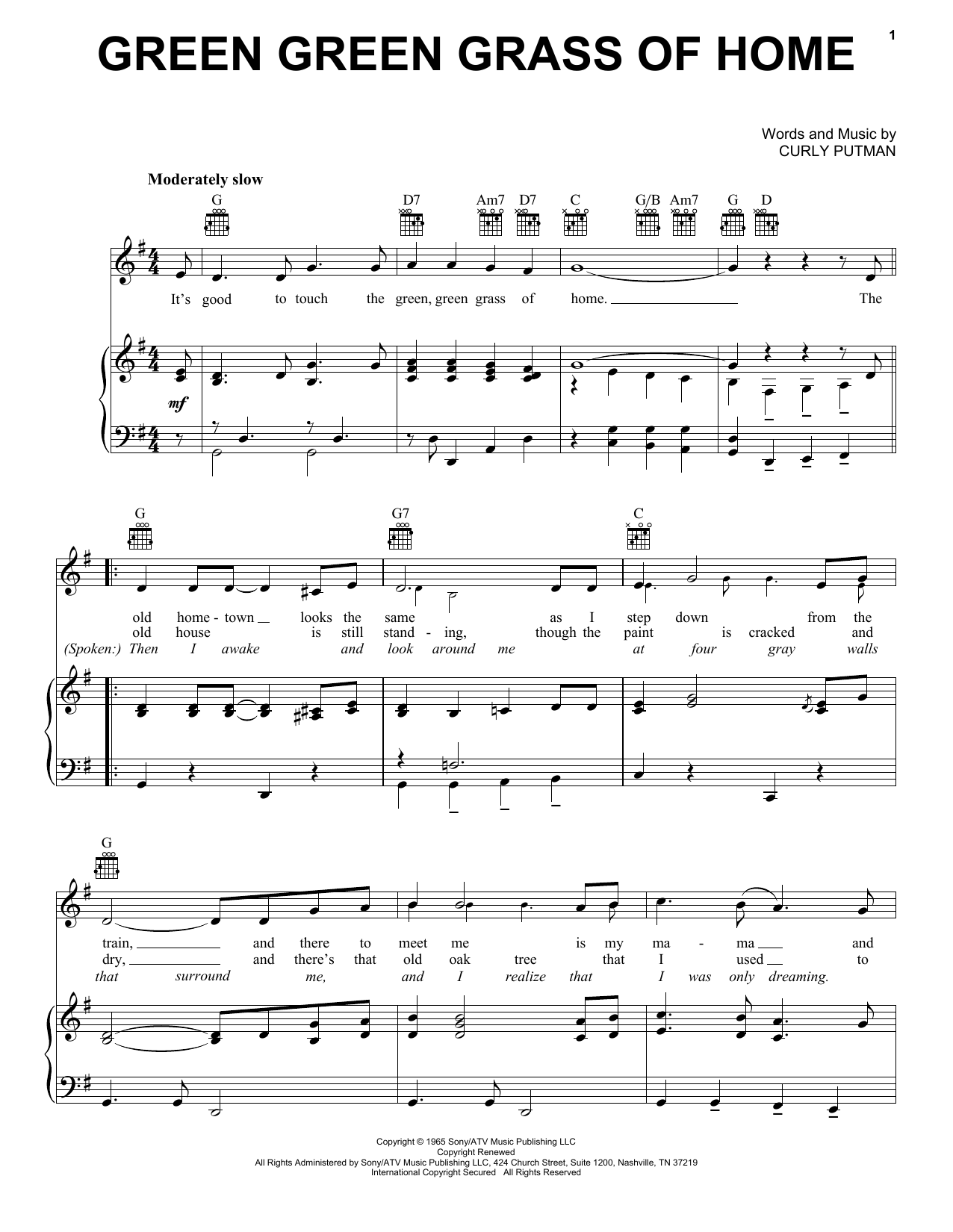 Preview Porter Wagoner Green Green Grass Of Home Country sheet music, notes and chords for Piano, Vocal & Guitar (Right-Hand Melody), SKU: 21408 sheet music, piano notes, chords, guitar tabs, score, transpose, transcribe, how to play, guide, download, learn, tutorial, progression, song, artist, awards, billboard, mtv, vh1, tour, single, album, release