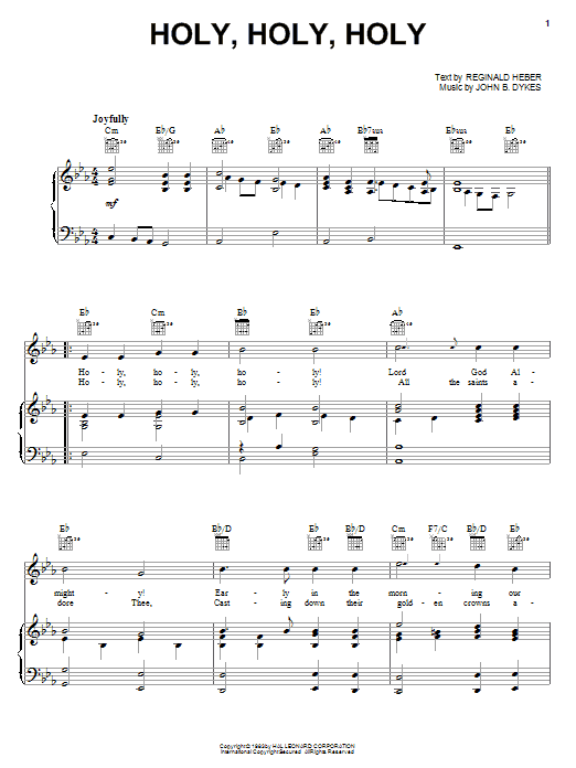 Preview Reginald Heber Holy, Holy, Holy Hymn sheet music, notes and chords for Piano, Vocal & Guitar (Right-Hand Melody), SKU: 21413 sheet music, piano notes, chords, guitar tabs, score, transpose, transcribe, how to play, guide, download, learn, tutorial, progression, song, artist, awards, billboard, mtv, vh1, tour, single, album, release