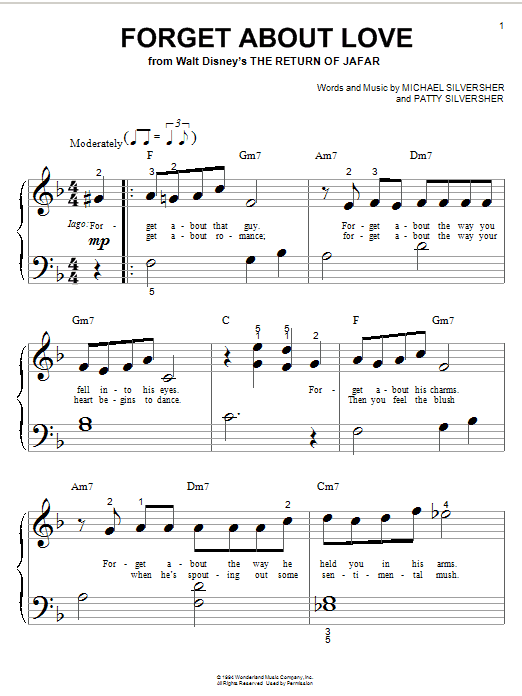 Preview Michael Silversher Forget About Love (from The Return of Jafar) Children sheet music, notes and chords for Piano (Big Notes), SKU: 21469 sheet music, piano notes, chords, guitar tabs, score, transpose, transcribe, how to play, guide, download, learn, tutorial, progression, song, artist, awards, billboard, mtv, vh1, tour, single, album, release