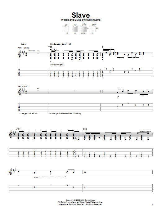 Preview Weezer Slave Rock sheet music, notes and chords for Guitar Tab, SKU: 21487 sheet music, piano notes, chords, guitar tabs, score, transpose, transcribe, how to play, guide, download, learn, tutorial, progression, song, artist, awards, billboard, mtv, vh1, tour, single, album, release