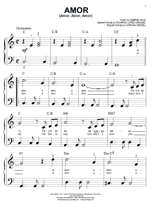 Preview Gabriel Ruiz Amor (Amor, Amor, Amor) Pop sheet music, notes and chords for Piano (Big Notes), SKU: 21497 sheet music, piano notes, chords, guitar tabs, score, transpose, transcribe, how to play, guide, download, learn, tutorial, progression, song, artist, awards, billboard, mtv, vh1, tour, single, album, release