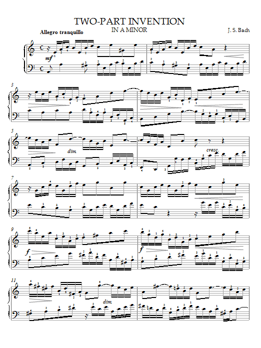 Preview Johann Sebastian Bach Two-Part Invention in A Minor Pop sheet music, notes and chords for Piano, SKU: 21515 sheet music, piano notes, chords, guitar tabs, score, transpose, transcribe, how to play, guide, download, learn, tutorial, progression, song, artist, awards, billboard, mtv, vh1, tour, single, album, release