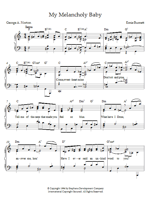 Preview Ernie Burnett My Melancholy Baby Pop sheet music, notes and chords for Piano, SKU: 21533 sheet music, piano notes, chords, guitar tabs, score, transpose, transcribe, how to play, guide, download, learn, tutorial, progression, song, artist, awards, billboard, mtv, vh1, tour, single, album, release