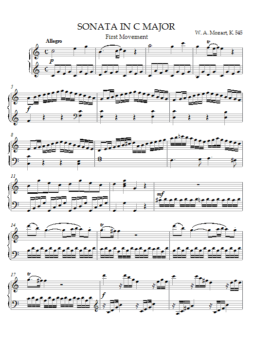 Preview Wolfgang Amadeus Mozart Sonata in C Major, K. 545, 1st Movement Classical sheet music, notes and chords for Piano, SKU: 21560 sheet music, piano notes, chords, guitar tabs, score, transpose, transcribe, how to play, guide, download, learn, tutorial, progression, song, artist, awards, billboard, mtv, vh1, tour, single, album, release