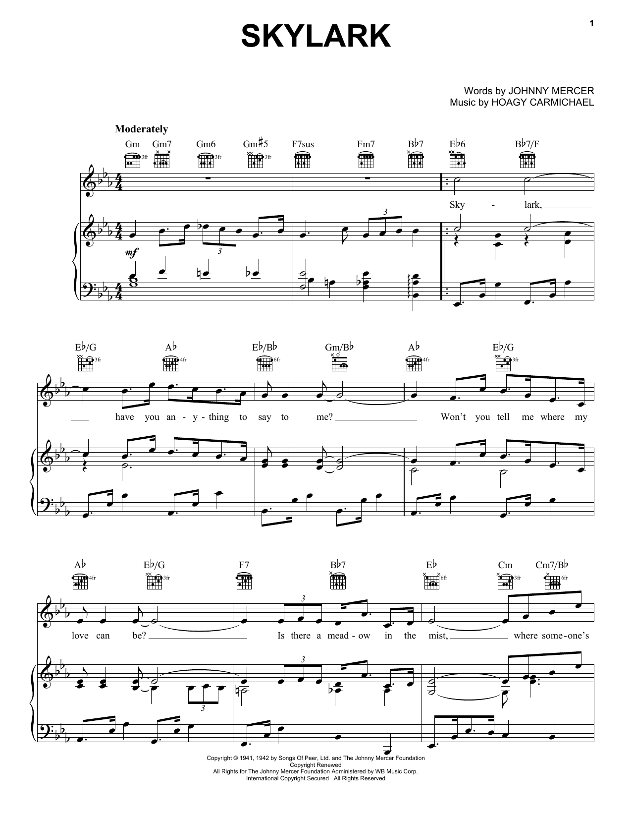 Preview Johnny Mercer Skylark Jazz sheet music, notes and chords for Piano, Vocal & Guitar (Right-Hand Melody), SKU: 21572 sheet music, piano notes, chords, guitar tabs, score, transpose, transcribe, how to play, guide, download, learn, tutorial, progression, song, artist, awards, billboard, mtv, vh1, tour, single, album, release