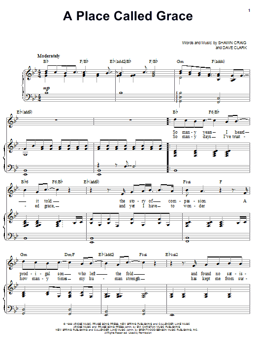 Preview Phillips, Craig & Dean A Place Called Grace Religious sheet music, notes and chords for Piano, Vocal & Guitar (Right-Hand Melody), SKU: 21631 sheet music, piano notes, chords, guitar tabs, score, transpose, transcribe, how to play, guide, download, learn, tutorial, progression, song, artist, awards, billboard, mtv, vh1, tour, single, album, release