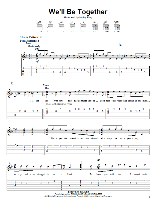 Preview Sting We'll Be Together Rock sheet music, notes and chords for Easy Guitar Tab, SKU: 21645 sheet music, piano notes, chords, guitar tabs, score, transpose, transcribe, how to play, guide, download, learn, tutorial, progression, song, artist, awards, billboard, mtv, vh1, tour, single, album, release