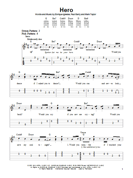 Preview Enrique Iglesias Hero World sheet music, notes and chords for Easy Guitar, SKU: 21662 sheet music, piano notes, chords, guitar tabs, score, transpose, transcribe, how to play, guide, download, learn, tutorial, progression, song, artist, awards, billboard, mtv, vh1, tour, single, album, release