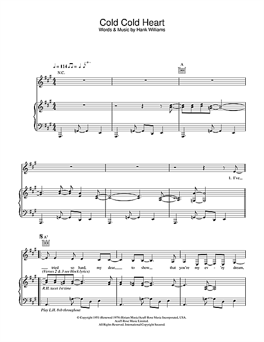 Preview Norah Jones Cold, Cold Heart Pop sheet music, notes and chords for Piano, Vocal & Guitar, SKU: 21683 sheet music, piano notes, chords, guitar tabs, score, transpose, transcribe, how to play, guide, download, learn, tutorial, progression, song, artist, awards, billboard, mtv, vh1, tour, single, album, release