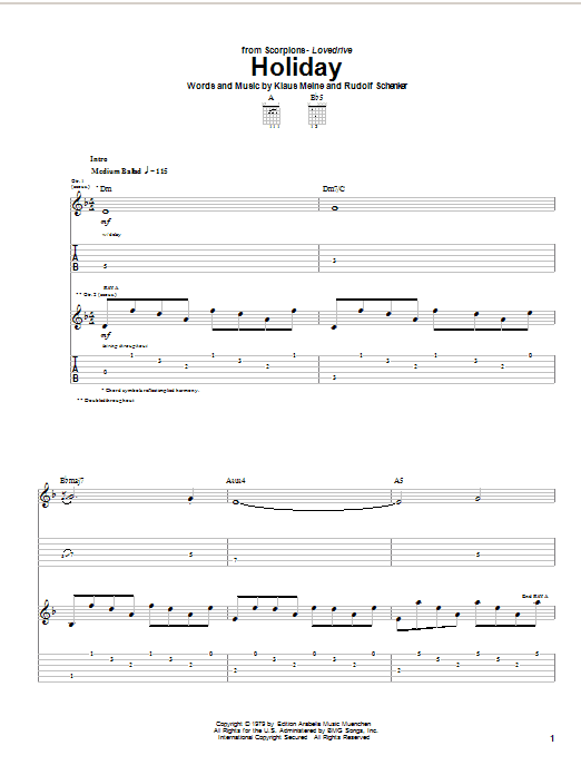 Preview Scorpions Holiday Rock sheet music, notes and chords for Guitar Tab, SKU: 21710 sheet music, piano notes, chords, guitar tabs, score, transpose, transcribe, how to play, guide, download, learn, tutorial, progression, song, artist, awards, billboard, mtv, vh1, tour, single, album, release