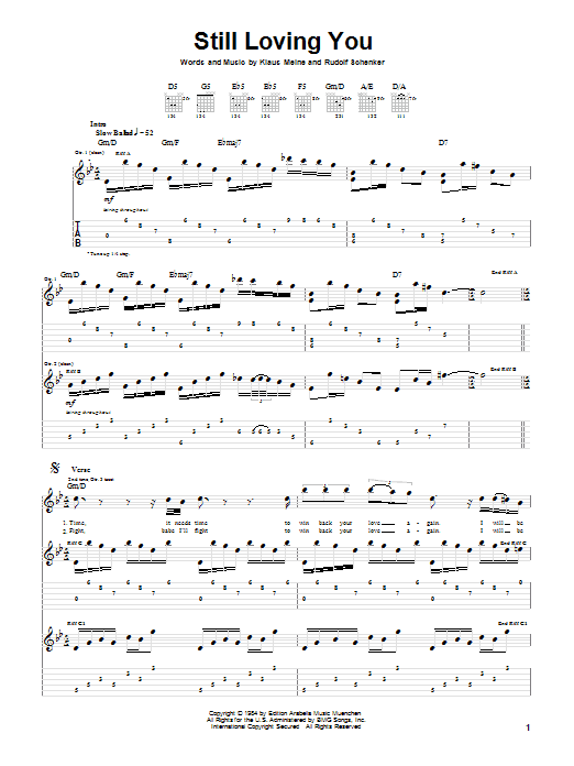 Preview Scorpions Still Loving You Rock sheet music, notes and chords for Guitar Tab, SKU: 21717 sheet music, piano notes, chords, guitar tabs, score, transpose, transcribe, how to play, guide, download, learn, tutorial, progression, song, artist, awards, billboard, mtv, vh1, tour, single, album, release