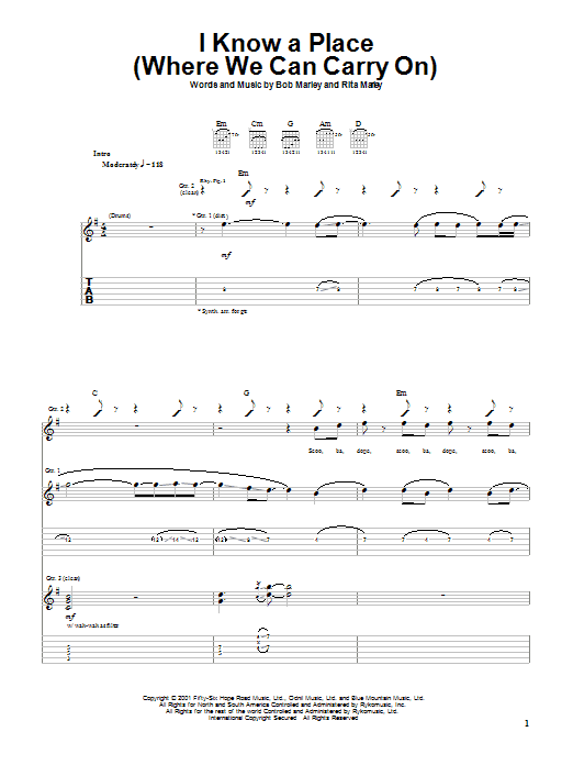 Preview Bob Marley I Know A Place (Where We Can Carry On) Reggae sheet music, notes and chords for Guitar Tab, SKU: 21782 sheet music, piano notes, chords, guitar tabs, score, transpose, transcribe, how to play, guide, download, learn, tutorial, progression, song, artist, awards, billboard, mtv, vh1, tour, single, album, release