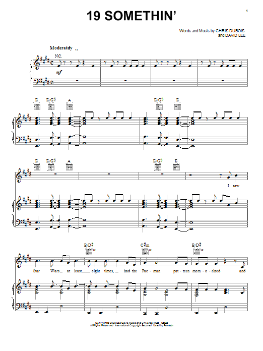 Preview Mark Wills 19 Somethin' Pop sheet music, notes and chords for Piano, Vocal & Guitar (Right-Hand Melody), SKU: 21791 sheet music, piano notes, chords, guitar tabs, score, transpose, transcribe, how to play, guide, download, learn, tutorial, progression, song, artist, awards, billboard, mtv, vh1, tour, single, album, release