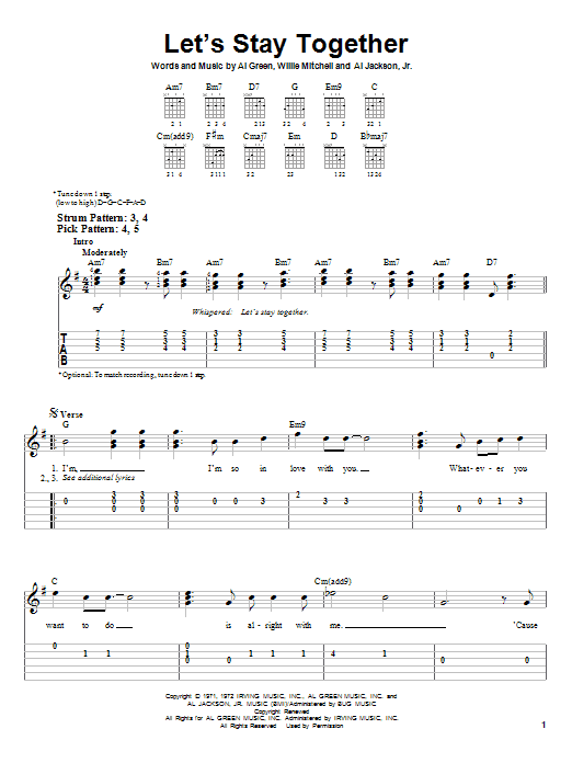 Preview Al Green Let's Stay Together Rock sheet music, notes and chords for Easy Guitar, SKU: 21872 sheet music, piano notes, chords, guitar tabs, score, transpose, transcribe, how to play, guide, download, learn, tutorial, progression, song, artist, awards, billboard, mtv, vh1, tour, single, album, release