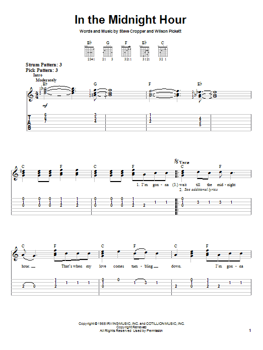 Preview Wilson Pickett In The Midnight Hour Jazz sheet music, notes and chords for Easy Guitar, SKU: 21876 sheet music, piano notes, chords, guitar tabs, score, transpose, transcribe, how to play, guide, download, learn, tutorial, progression, song, artist, awards, billboard, mtv, vh1, tour, single, album, release