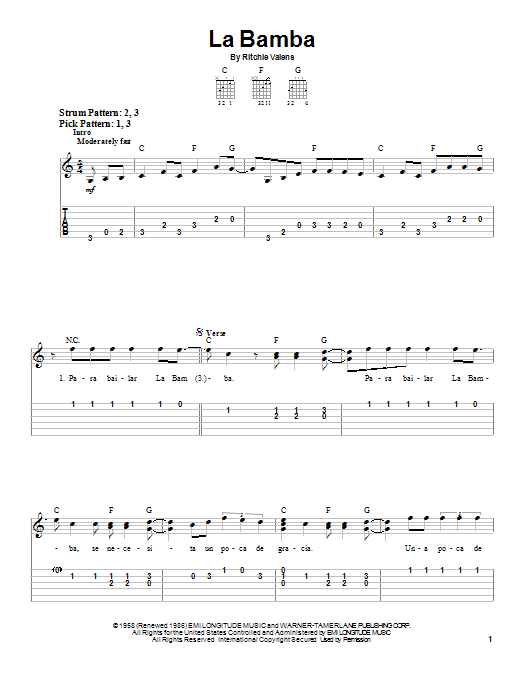 Preview Ritchie Valens La Bamba Pop sheet music, notes and chords for Easy Guitar, SKU: 21877 sheet music, piano notes, chords, guitar tabs, score, transpose, transcribe, how to play, guide, download, learn, tutorial, progression, song, artist, awards, billboard, mtv, vh1, tour, single, album, release