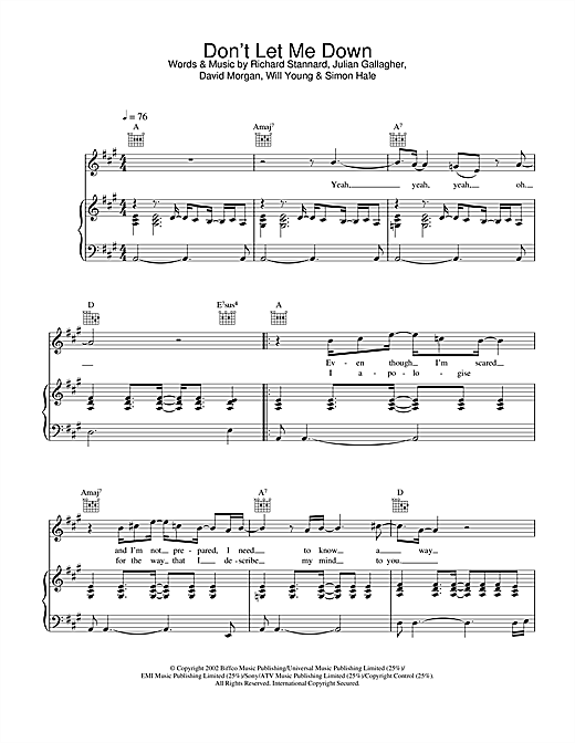 Preview Will Young Don't Let Me Down Pop sheet music, notes and chords for Piano, Vocal & Guitar, SKU: 21904 sheet music, piano notes, chords, guitar tabs, score, transpose, transcribe, how to play, guide, download, learn, tutorial, progression, song, artist, awards, billboard, mtv, vh1, tour, single, album, release