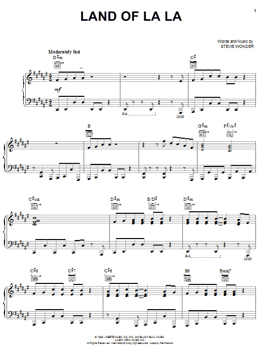 Preview Stevie Wonder Land Of La La Pop sheet music, notes and chords for Piano, Vocal & Guitar (Right-Hand Melody), SKU: 21930 sheet music, piano notes, chords, guitar tabs, score, transpose, transcribe, how to play, guide, download, learn, tutorial, progression, song, artist, awards, billboard, mtv, vh1, tour, single, album, release
