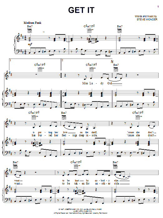 Preview Stevie Wonder Get It Pop sheet music, notes and chords for Piano, Vocal & Guitar (Right-Hand Melody), SKU: 21941 sheet music, piano notes, chords, guitar tabs, score, transpose, transcribe, how to play, guide, download, learn, tutorial, progression, song, artist, awards, billboard, mtv, vh1, tour, single, album, release