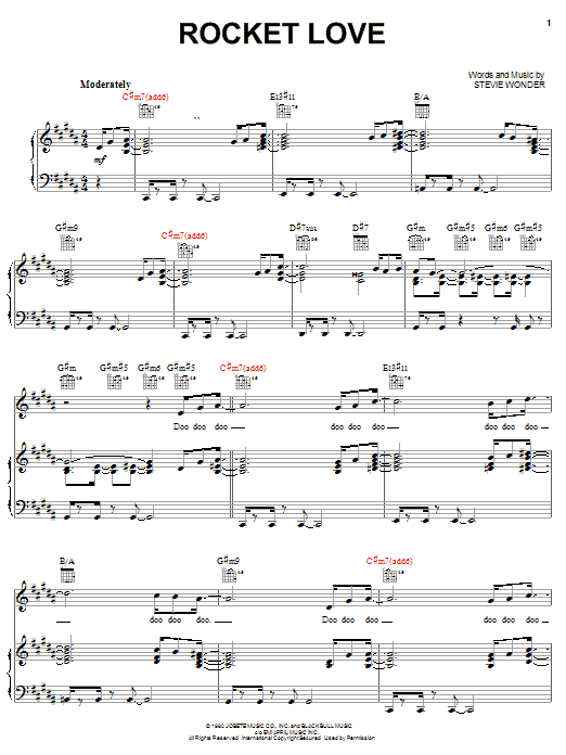 Preview Stevie Wonder Rocket Love Pop sheet music, notes and chords for Piano, Vocal & Guitar (Right-Hand Melody), SKU: 21949 sheet music, piano notes, chords, guitar tabs, score, transpose, transcribe, how to play, guide, download, learn, tutorial, progression, song, artist, awards, billboard, mtv, vh1, tour, single, album, release