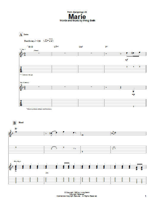 Preview Django Reinhardt Marie Jazz sheet music, notes and chords for Guitar Tab, SKU: 21969 sheet music, piano notes, chords, guitar tabs, score, transpose, transcribe, how to play, guide, download, learn, tutorial, progression, song, artist, awards, billboard, mtv, vh1, tour, single, album, release