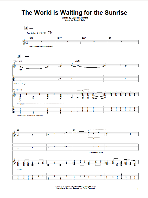 Preview Django Reinhardt The World Is Waiting For The Sunrise Jazz sheet music, notes and chords for Guitar Tab, SKU: 21974 sheet music, piano notes, chords, guitar tabs, score, transpose, transcribe, how to play, guide, download, learn, tutorial, progression, song, artist, awards, billboard, mtv, vh1, tour, single, album, release