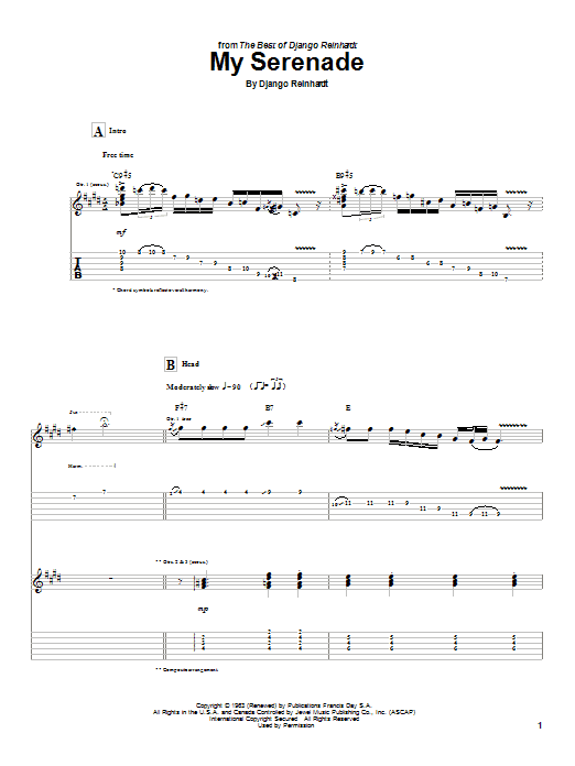 Preview Django Reinhardt My Serenade Jazz sheet music, notes and chords for Guitar Tab, SKU: 21981 sheet music, piano notes, chords, guitar tabs, score, transpose, transcribe, how to play, guide, download, learn, tutorial, progression, song, artist, awards, billboard, mtv, vh1, tour, single, album, release
