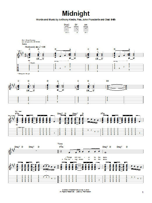 Preview Red Hot Chili Peppers Midnight Rock sheet music, notes and chords for Guitar Tab, SKU: 21997 sheet music, piano notes, chords, guitar tabs, score, transpose, transcribe, how to play, guide, download, learn, tutorial, progression, song, artist, awards, billboard, mtv, vh1, tour, single, album, release