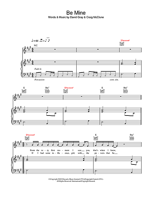 Preview David Gray Be Mine Pop sheet music, notes and chords for Piano, Vocal & Guitar, SKU: 22007 sheet music, piano notes, chords, guitar tabs, score, transpose, transcribe, how to play, guide, download, learn, tutorial, progression, song, artist, awards, billboard, mtv, vh1, tour, single, album, release