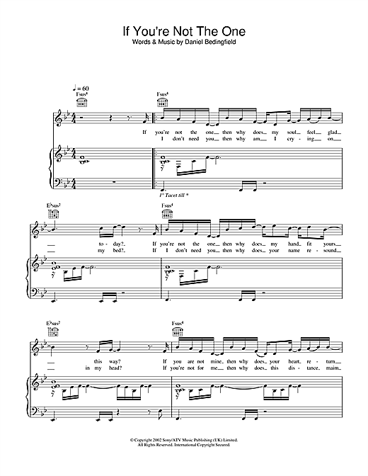 Preview Daniel Bedingfield If You're Not The One Pop sheet music, notes and chords for Piano, Vocal & Guitar, SKU: 22019 sheet music, piano notes, chords, guitar tabs, score, transpose, transcribe, how to play, guide, download, learn, tutorial, progression, song, artist, awards, billboard, mtv, vh1, tour, single, album, release