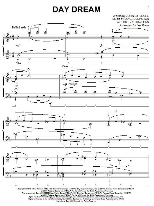 Preview Duke Ellington Day Dream Jazz sheet music, notes and chords for Piano, SKU: 22036 sheet music, piano notes, chords, guitar tabs, score, transpose, transcribe, how to play, guide, download, learn, tutorial, progression, song, artist, awards, billboard, mtv, vh1, tour, single, album, release